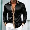Cămașă formală pentru bărbați, din satin neted, stil luxos, cu mâneci lungi, guler rever, plachetă cu model baroc auriu și manșete bordurate cu