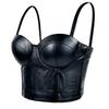 Womens PU Leather Corset Top Sleeveless Bustier Push Up Removable Straps Slim Fit Short Length Party Daily Wear