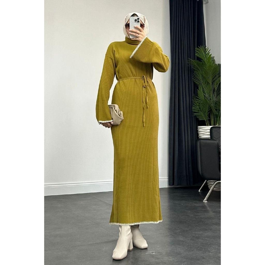 10numberamoda Women's Bat Sleeve Long Knit Dress Claret Red