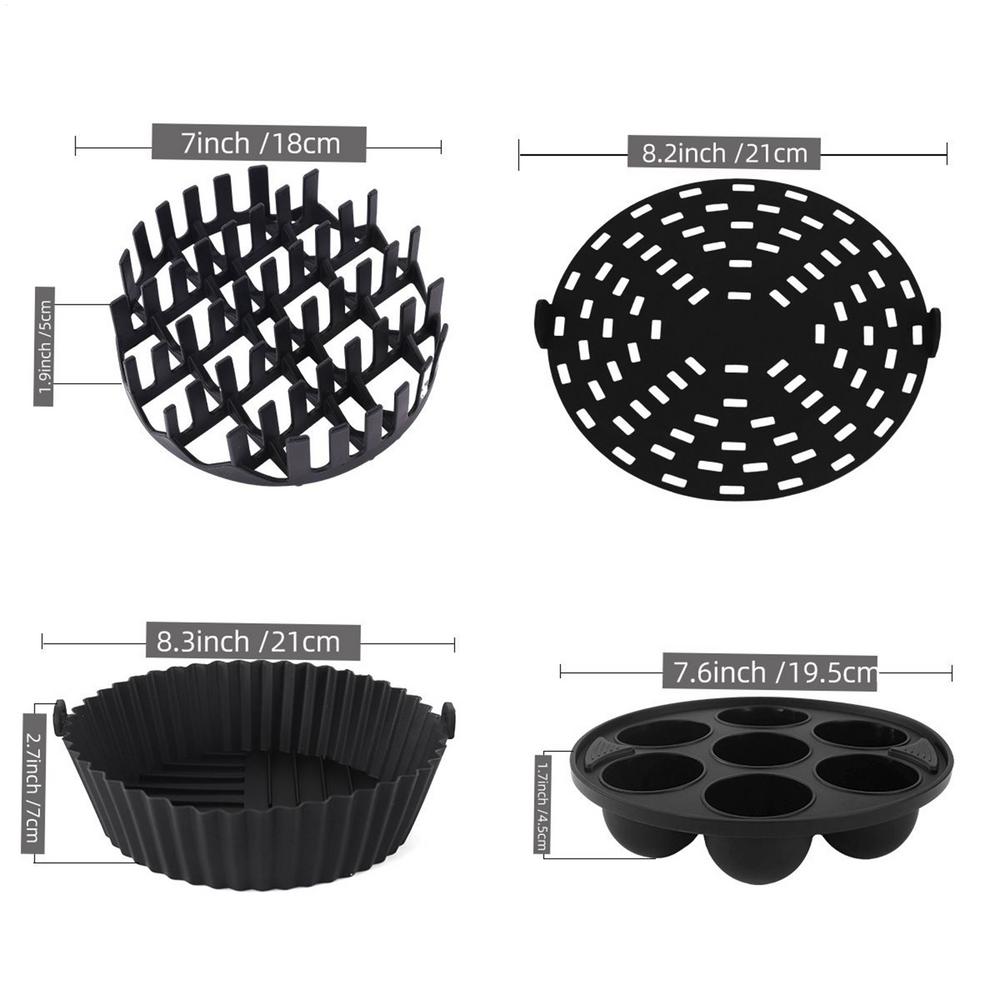 

Air Fryer Liners Reusable 4 Pieces Silicone Air Fryer Basket Liners Heat Resistant Non-Stick Tray For Baking Roasting Microwave чорний