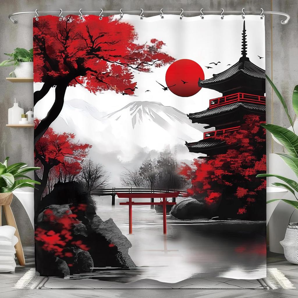Vintage Flower Floral Bathroom Shower Curtain Retro Crane Chinese Botanical Art Polyester Fabric 12 Plastic Hooks Waterproof
