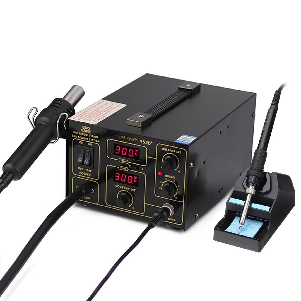 220V US/EU YIHUA 952D+ 2-in-1 SMD Rework Solder Station Soldering Iron Hot Air Heating Tool