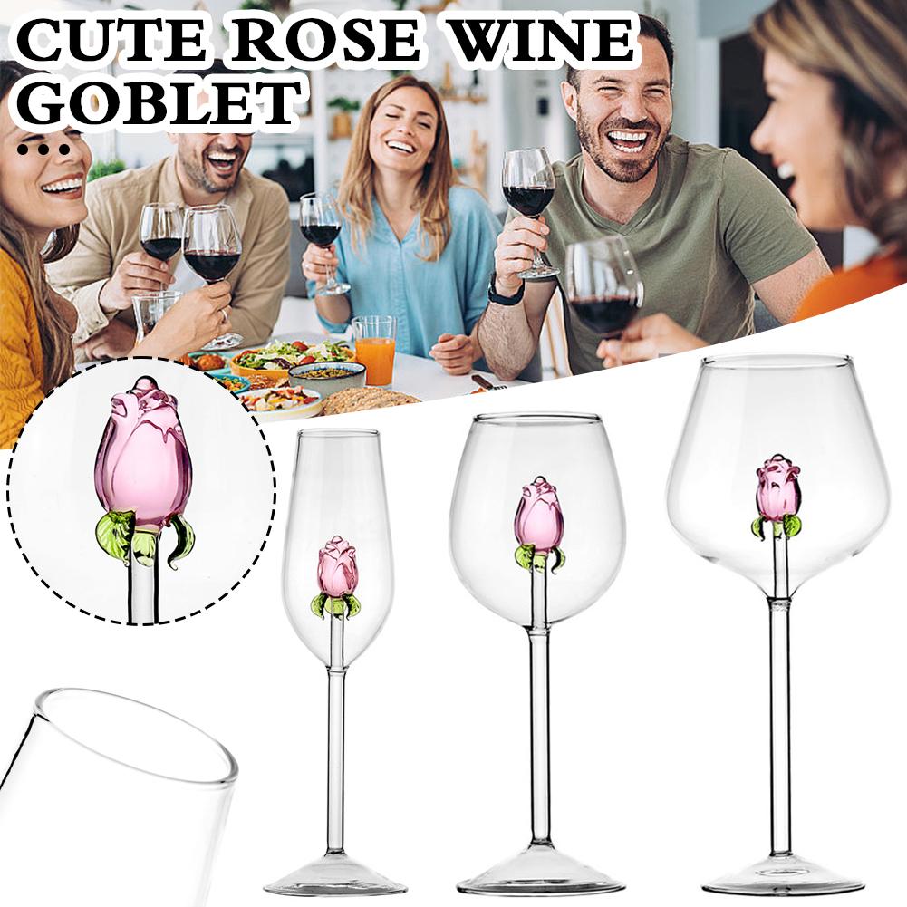 Cute 3D Rose Clear Wine Goblet Simple Drinkable Clear Glass For Living Room Home