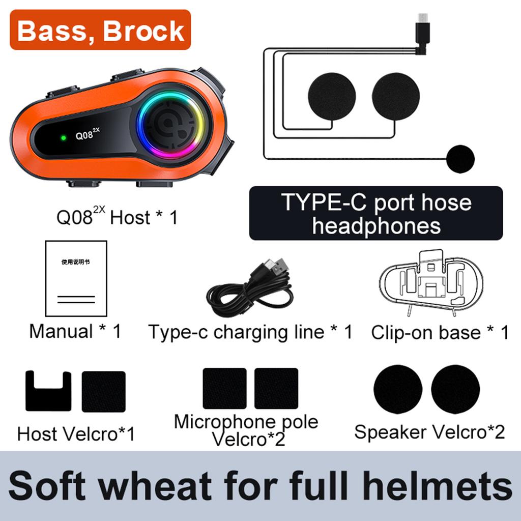 Q082X BT5.0 Wireless Motorcycle  Intercom Headset Noise Cancellation for 2 Riders Talk At The Same Time Within 1000M
