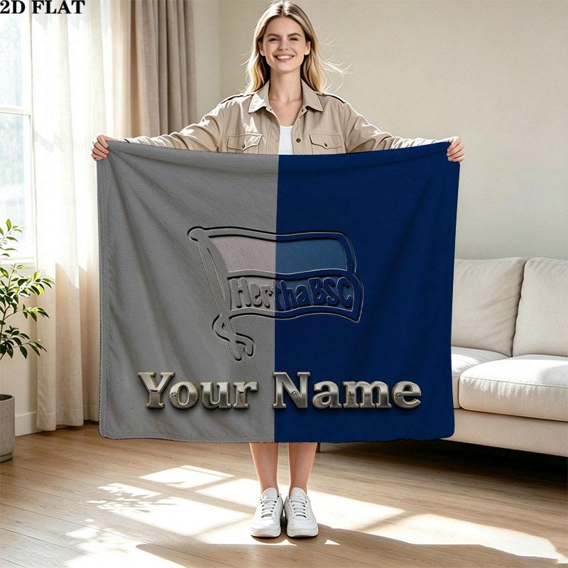 1PC Hertha BSC Custom Name Patterned Flannel Blanket Suitable For All Seasons for Home Decor Warmth and Comfort Gifts Holiday Present