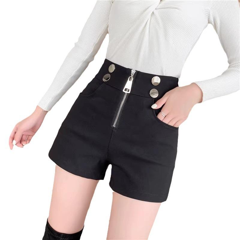 Women's High Waist Black Stretch Shorts - 2024 New Design, Zip, Casual & Versatile