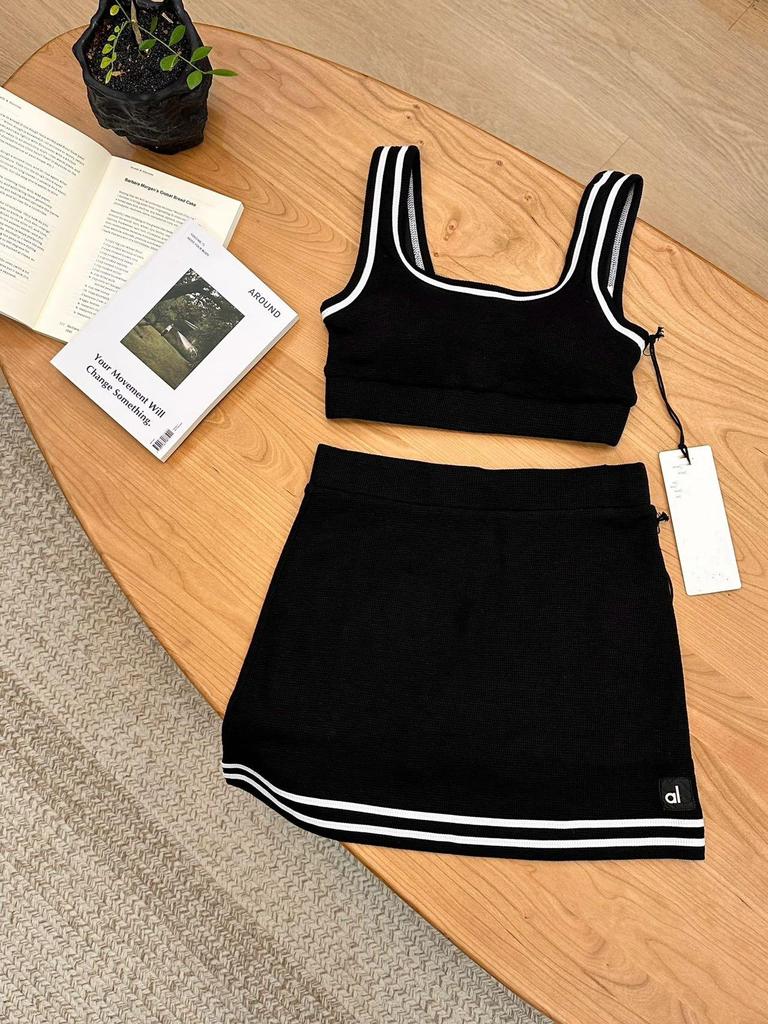 Spring/Summer Knit Yoga Cardigan, Bra, & Tennis Skirt - Casual Three-Piece Sportswear Set