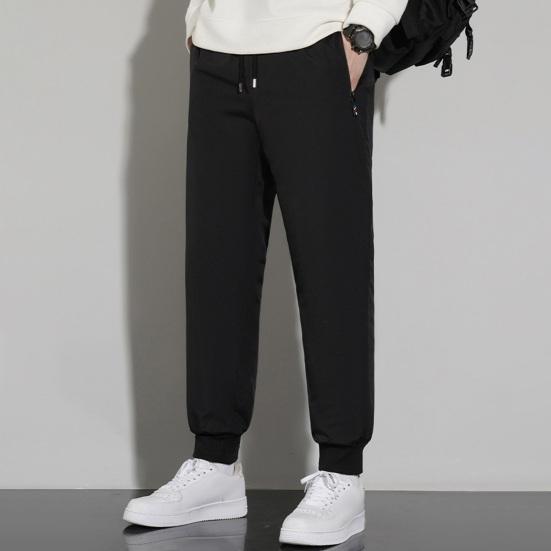 Zimní Pánské Kalhoty Středního Věku Zesílený Fleece Stahovací Šňůrka Elastický Pás Nadměrná Velikost Udržování Tepla Zip