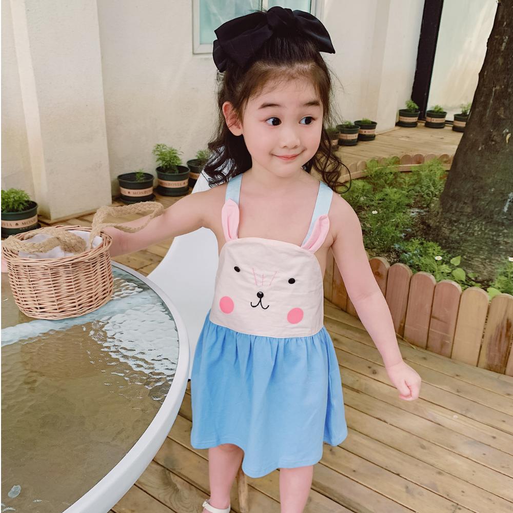 2024 New Baby Girls Summer Cotton Dress Cute Rabbit Suspenders Skirt Children Beach Casual Dresses