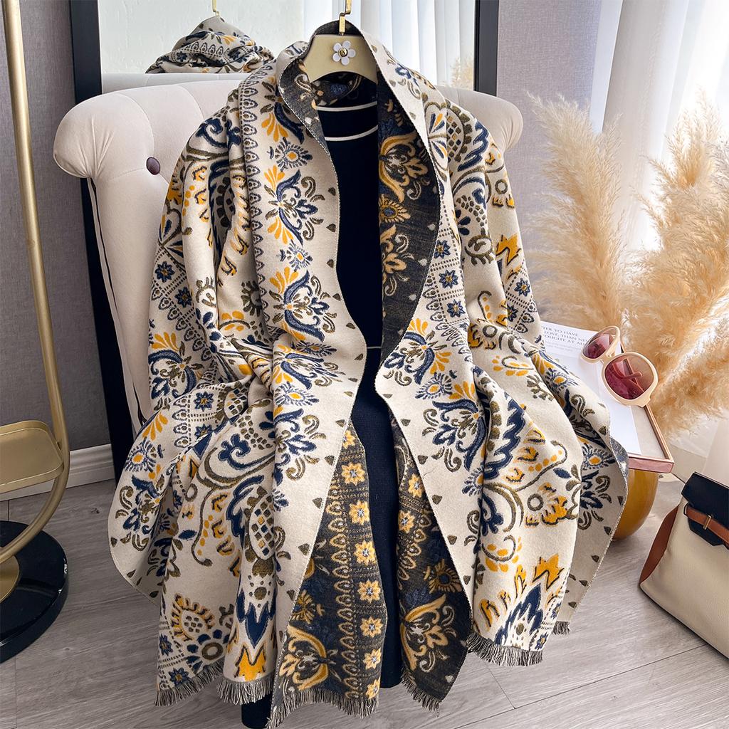 Winter Imitation Cashmere Scarf Women Design Outdoor Warm Pashmina Blanket Scarves Female Shawl Wraps Thick Foulard Bufanda