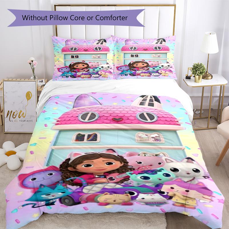 3pcs Gabby’s Dollhouse Bedding Set Duvet Cover Closure Includes 1 Duvet Cover & 2 Pillowcases, Soft and Comfortable for All Seasons.