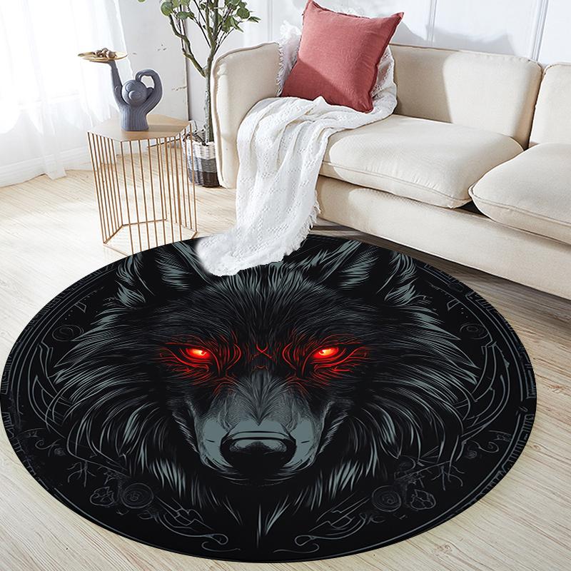 Fierce Wolf pattern round rug,Carpet Rug for Living Room Bedroom Sofa Playroom Decor,Non-slip Floor Mat,Holiday Gifts and Birthday Gifts