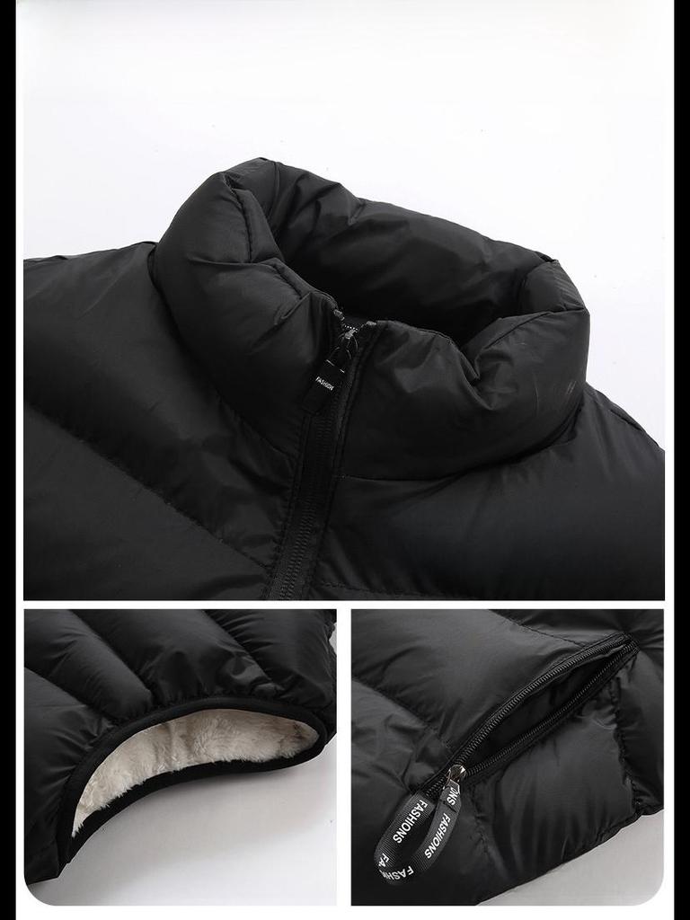 Men's Lambskin Stand-Up Collar Plus Size Korean-Style Vest - Thick, Warm, Velvet-Lined For Autumn/Winter.