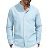 Men Casual Business Loose Stand Collar Long Sleeve Vertical Stripe Shirt