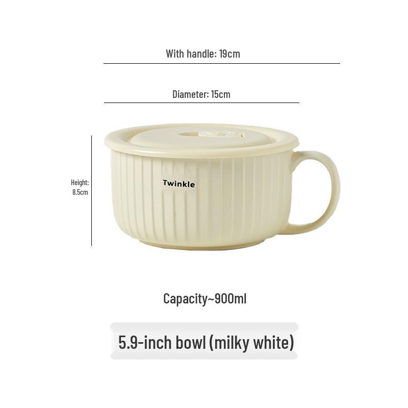 Microwaveable Ceramic Noodle Bowl with Lid for Office Workers and Bento Lunches