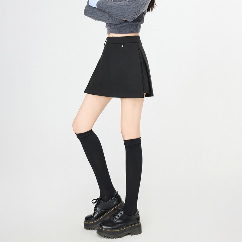 

Luxurious Women s Black Woolen Skirt-Pants: 2026 Spring High-Waisted A-Line with Side Slit, Hip-Hugging Design Large чорний