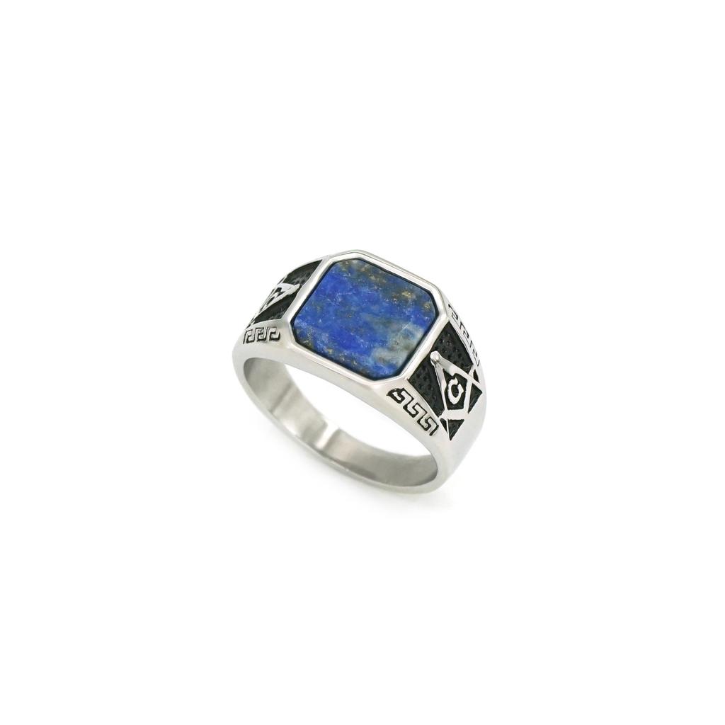 Ring New Golden Classic Retro Ring Frosted Lapis Lazuli Rough Stone Freemasonry AG Men's Ring