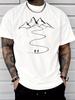 Unisex White Crew Neck Tee Mountain Hiker Line Print Loose Oversized Short Sleeve Unisexs Streetwear Summer Casual Basic Top