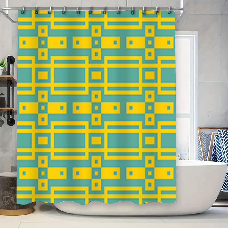 

Bright Yellow Turquoise Shower Curtain Modern Bath Decor For Bathroom Decorations Waterproof Fabric With Eyelet Top Panel (Set) W60H190(CM)-1 Pcs