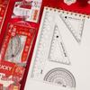 Student Ruler Set: Four-Piece Collection with Triangle Ruler, Straight Ruler, Protractor, and Wavy Line Tool for Primary School Students