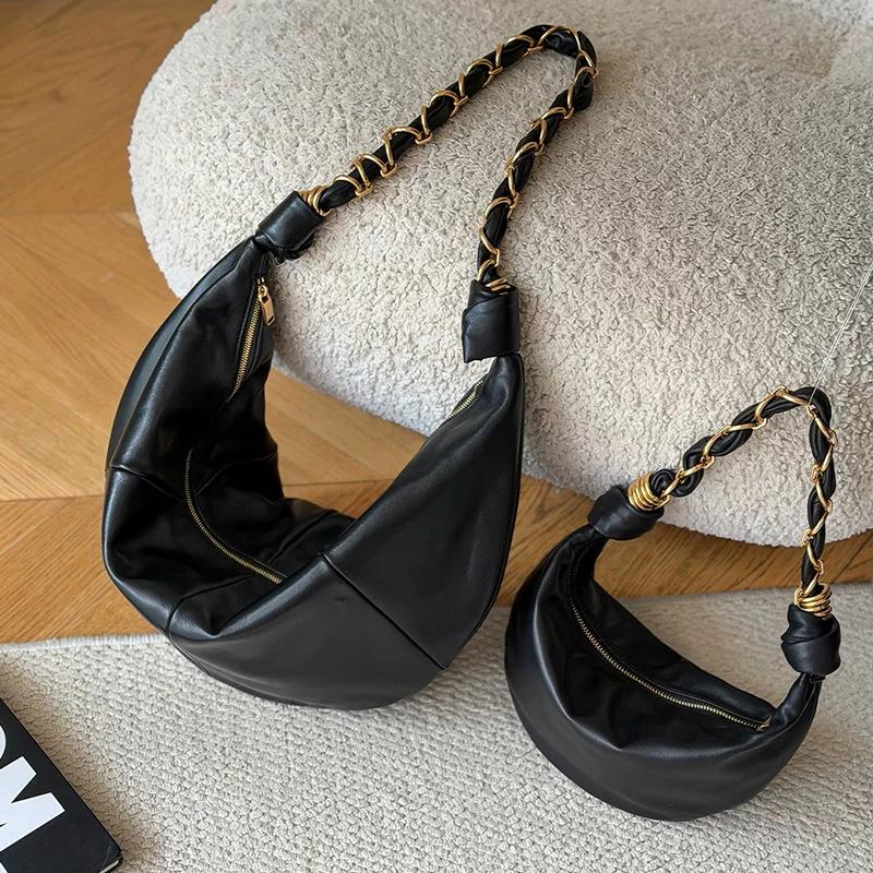 Premium Sheepskin Croissant Bag Women'S Fashion Chain Underarm Crescent Bag Retro Leather Large Capacity Commuter Shoulder Bag