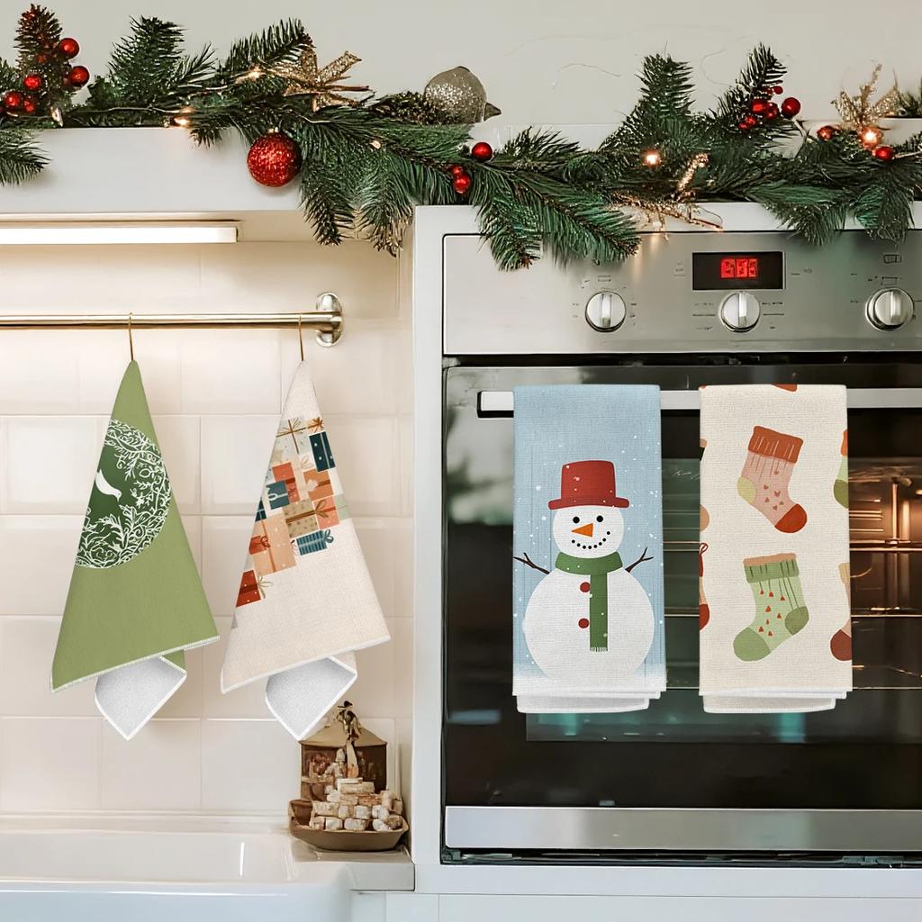 2/4/6pcs Set Kitchen Towels Snowman Christmas Tree patternHand Towels Christmas Decorations for Home Noel Dish Towels Gifts