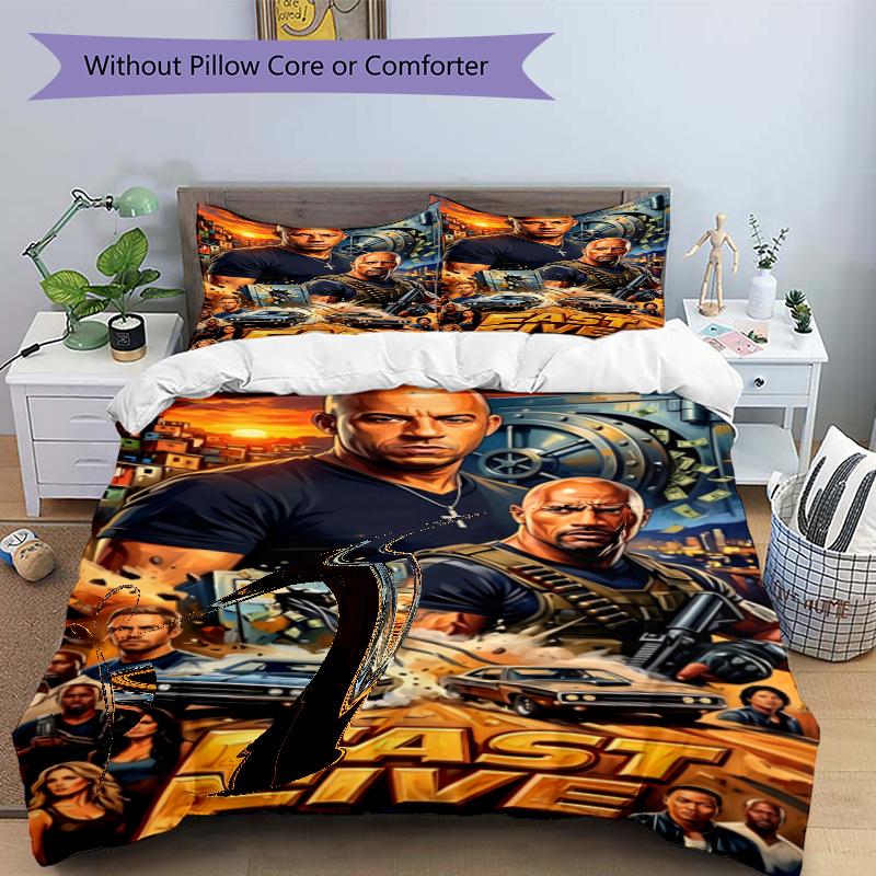 3pcs Duvet Cover Set (1*Duvet Cover + 2*Pillowcase, Without Core), Fast & Furious Print Bedding Set, Bedroom Decor, All‑Season, Gift