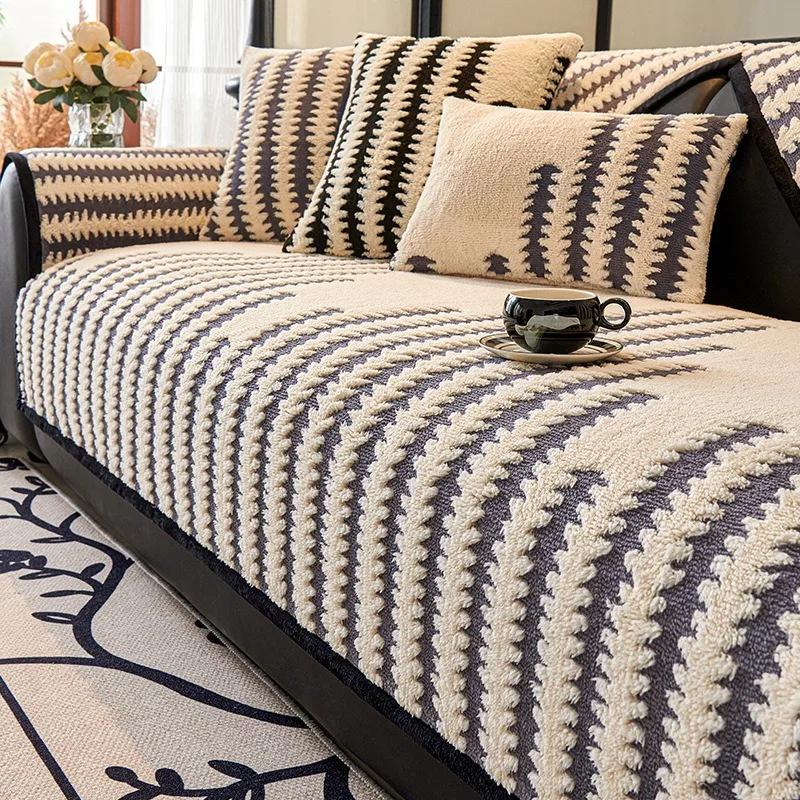 Autumn Plush Sofa Cover for Living Room Solid Color Sofa Cushion L Shaped Sofa Covers Non-Slip Couch Armrest Backrest Mat