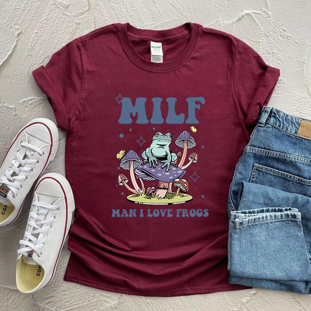Unisex Retro Frog TShirt Funny Froggy Shirts Frog Lover Shirt MILF Unisex I Love Frogs Graphic Shirt Summer Trendy Casual Tops