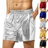 Mens Shiny Faux Leather Lounge Shorts Elastic Waist Drawstring Athletic Fit Lightweight Casual Pants for Daily Wear