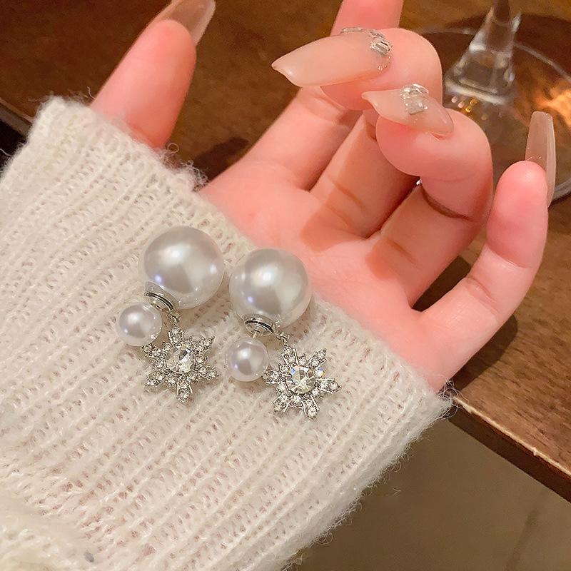 Korean sweet temperament zircon snowflake pearl earrings earrings fashionable exquisite earrings women