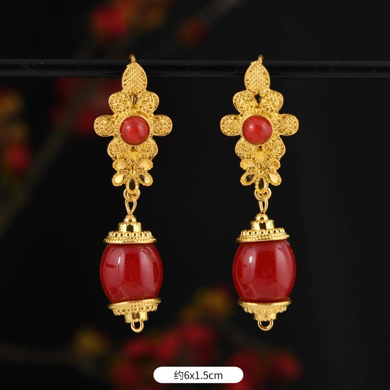 Xizang few earrings Nepal gold Tibetan style long earrings Tibetan women's earrings Tibetan clothing accessories