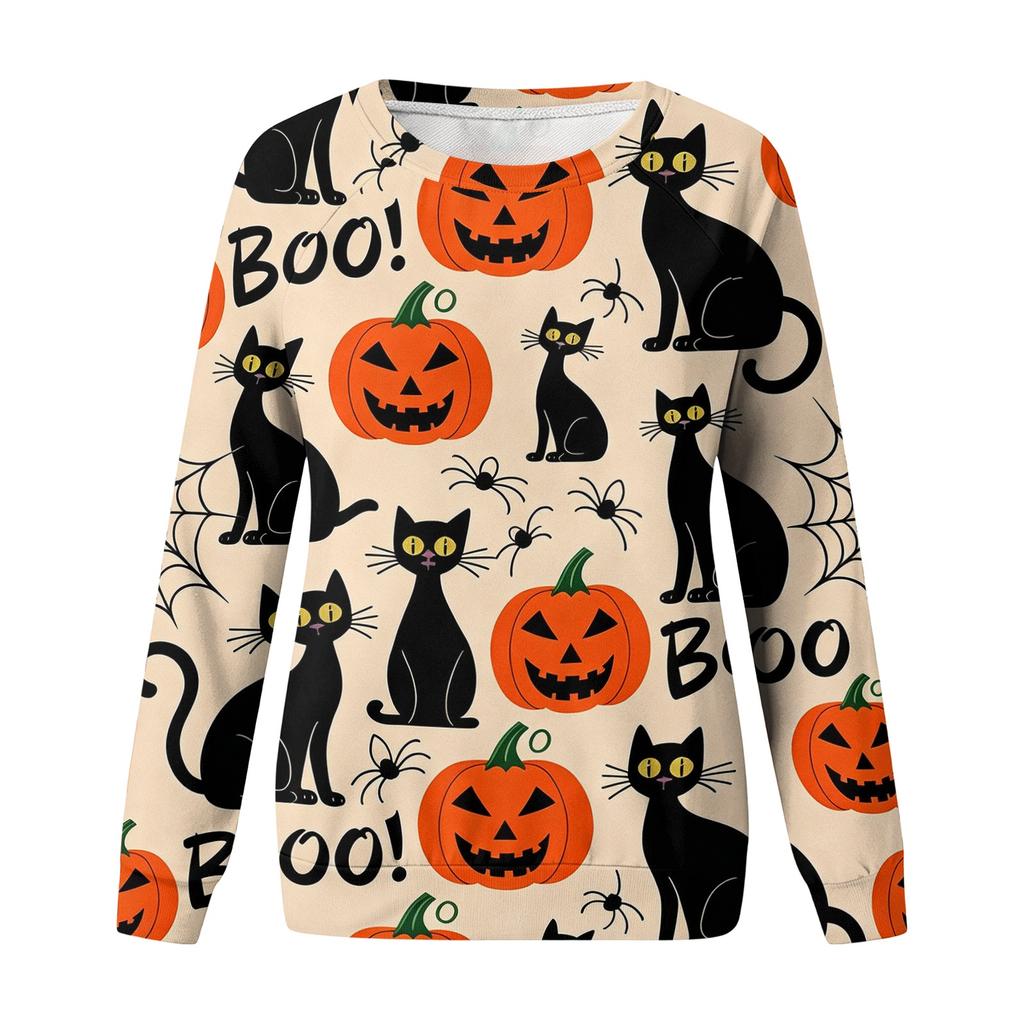 Women's Casual Halloween Print Raglan Long Sleeve Neck Sweatshirt Top