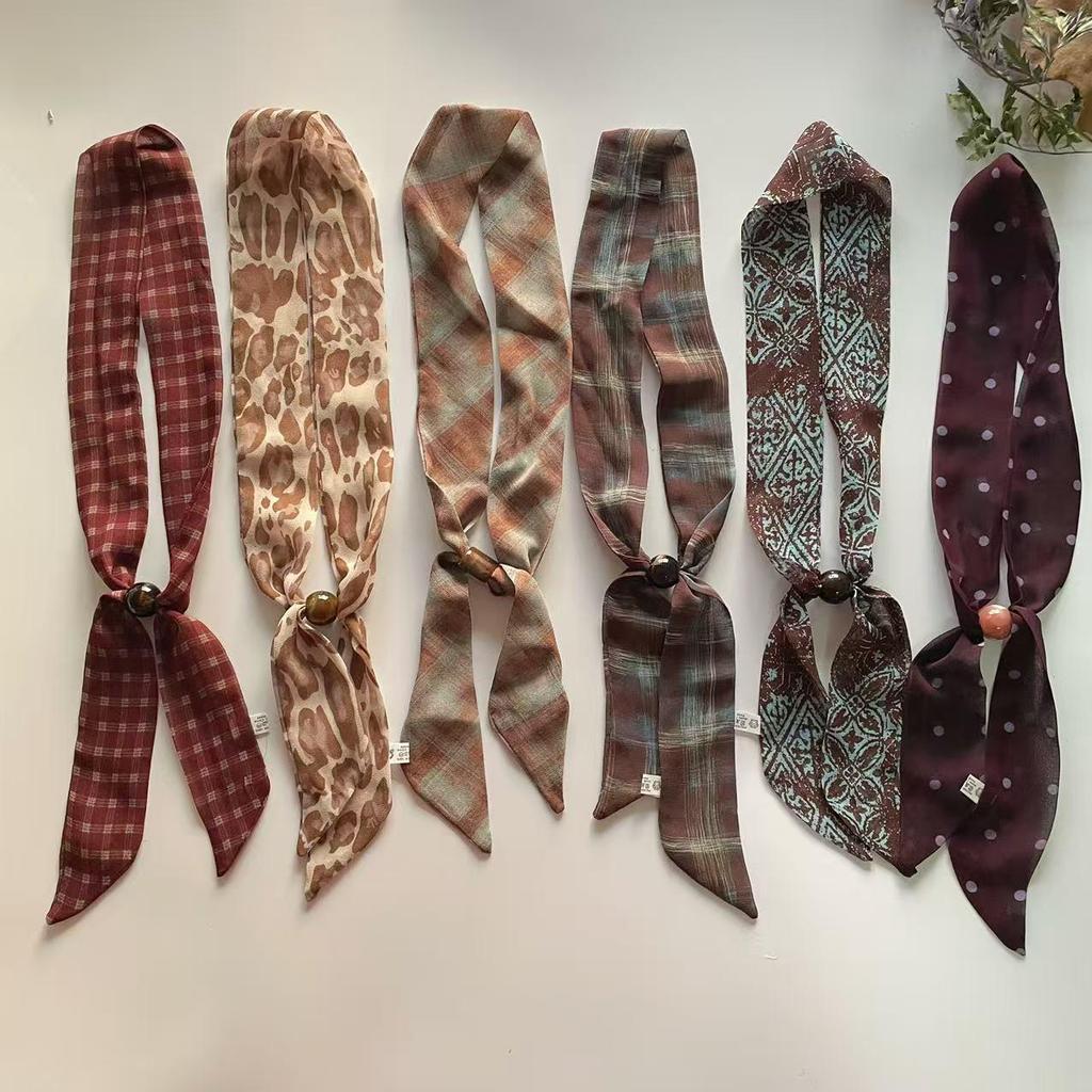 Elegant Spring Silk Scarf Necklace for Women - Versatile Gem Flower Ribbon Collar Accessory