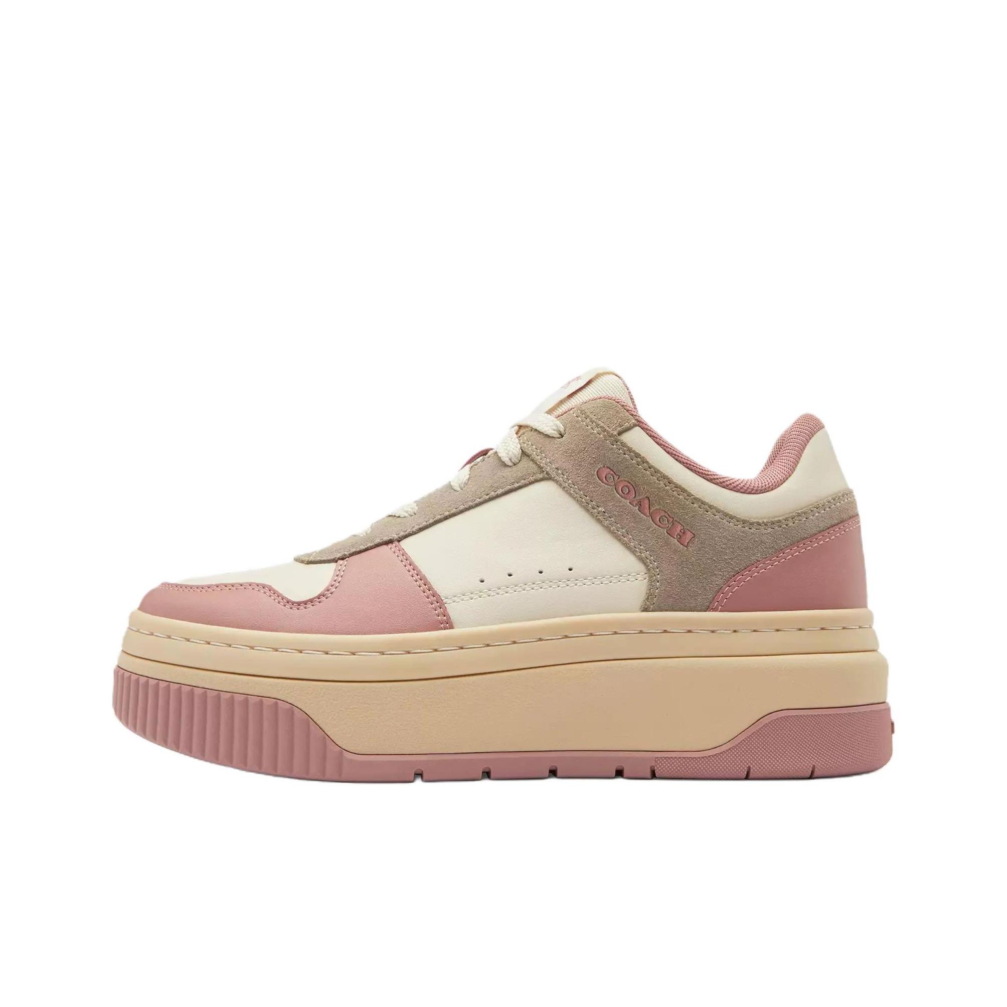 

Coach Кожаные кроссовки с круглым носком, на толстой подошве, на шнуровке, низкие, женские, серые, розовые CCI56-PF6 36.5