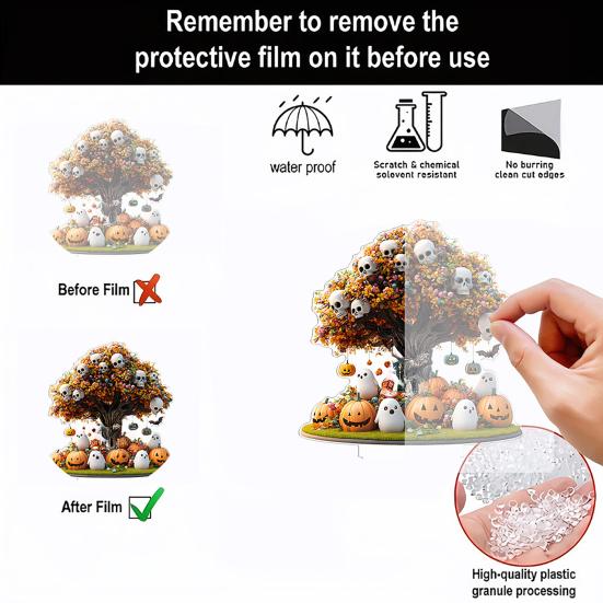 Yousheng Halloween Acryl Tischschild 2D Acryl Geist Kürbis Baum Hexe Plakette für Zuhause Büro Schreibtisch Etagere Deko