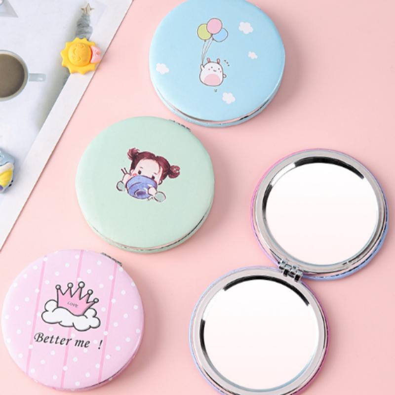 Cute Round Cartoon Mirror, Flip-Design Compact Mirror for Purse Travel Makeup, Portable Folding Handheld Mirror