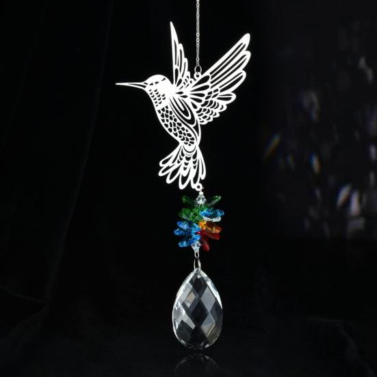 Hanging Metal Hummingbird Suncatcher Prisms Suncatcher Faux Crystal Window