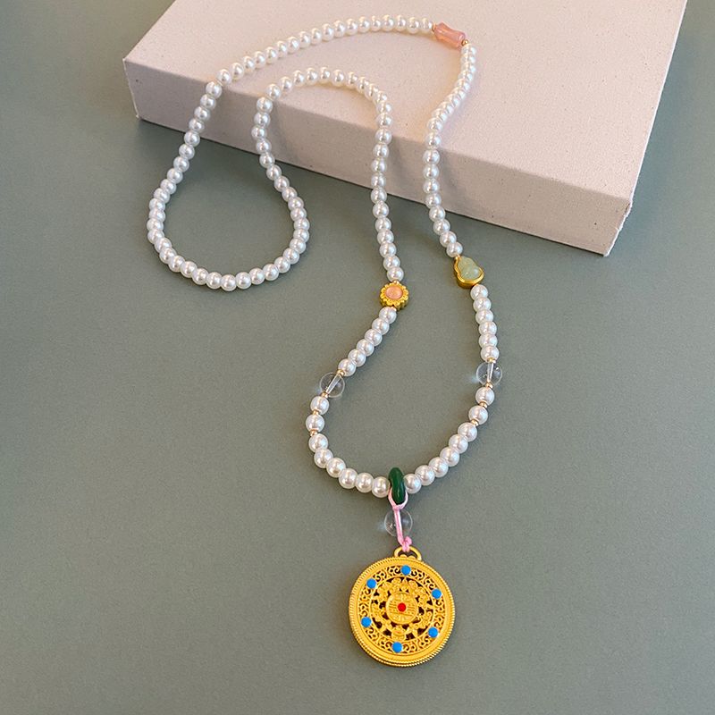 

Новое ожерелье-компас в китайском стиле ретро с бусинами для женщин, юбка «лошадиное лицо», чонсам, цепочка для свитера, кулон, длинное украшение в этническом стиле White Pearl compass necklace