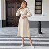 Women's Polka Dots Bow Front Dress Elastic Waist Ruched Flowy Hem Long Sleeve A-Line Midi Wedding Party Dresses