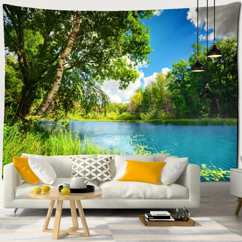 Mountain Sea Jungle Tapestry Wall Hanging Bohemian Nature Landscape Psychedelic Beautiful Home Decor Background Cloth