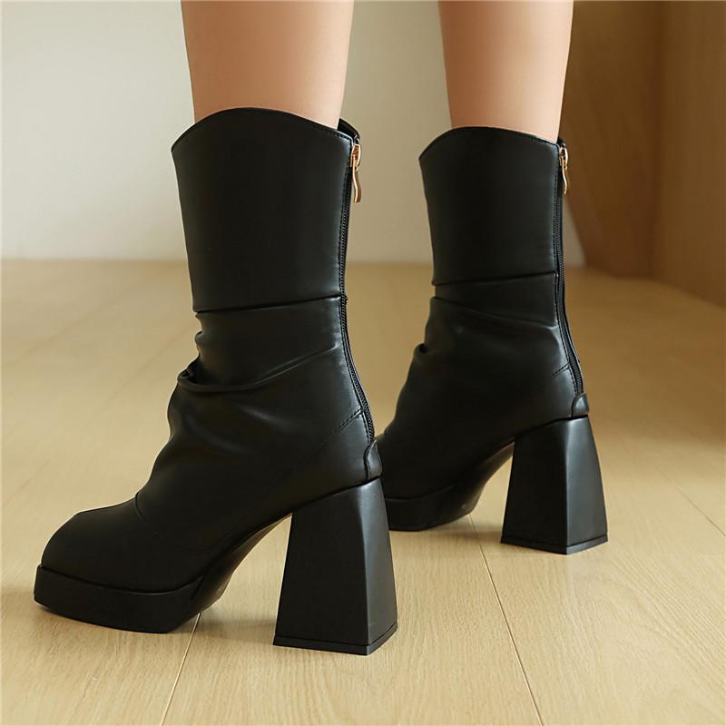 Women's high-heeled short boots autumn and winter new European and American style waterproof table thick heel solid color large size short boots