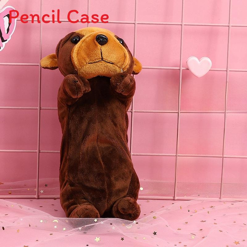 Dog Plush Pencil Case For Kids Large Capacity Creative Cartoon Animal Organizer Gift For Students