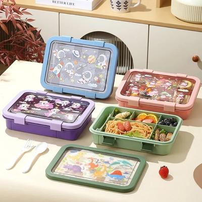 Cartoon Lunch Box 5 Compartments Bento Box Children Leakproof Lunchbox Kids School Food Container Microwave Oven Tableware