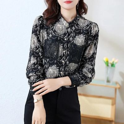 Camisas para Mujer Primavera Otoño Nuevo Estilo Estampado Satén Elegante Slim Moda Para Ir al Trabajo Sencillo