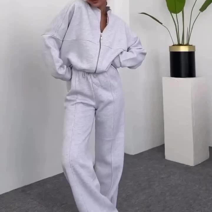 2024 Spring Crew Neck Fashion Sweatshirt Jacket with Casual Straight-Leg Pants