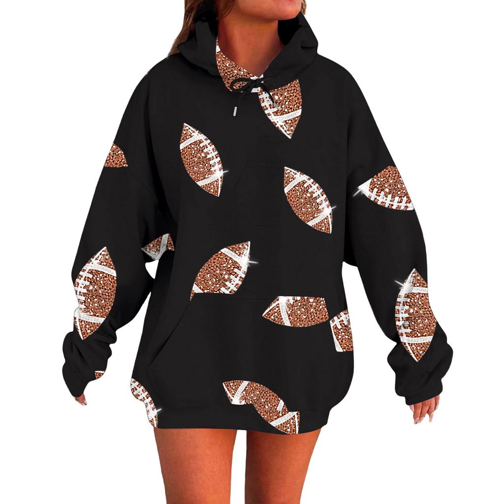 Ladies' Loose Comfortable Casual Fashionable Rugby Print Hooded Sweatshirt