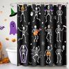 Halloween Shower Curtain - Funny Shower Curtain with Black Skul Skeleton, Machine Washable Waterproof Fabric for Bathroom Deco