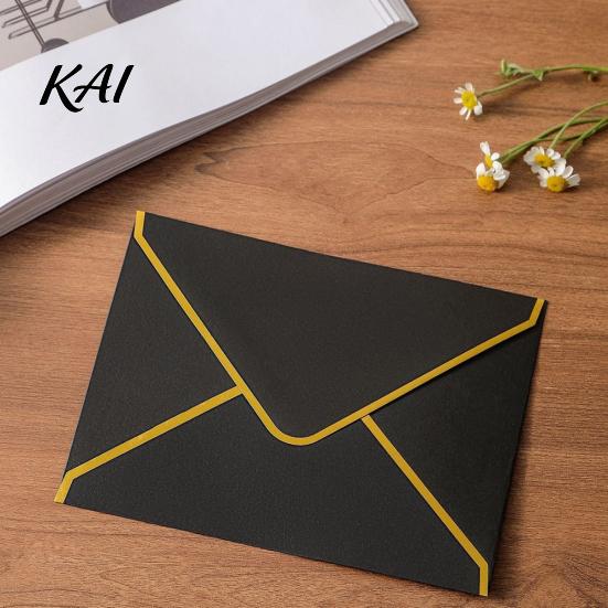 Western Style Envelopes 5Pcs with Gold Foil Trim, Offset Paper Invitation Wedding for Wedding, Greeting Cards, Business Letters, DIY Stationery Stiff