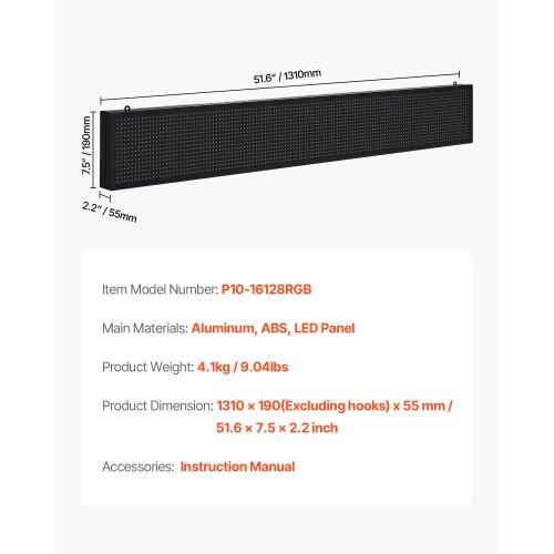 VEVOR Programmable LED Sign, P10 Full Color Flexible Digital Scrolling Panel, DIY Custom Text Pattern GIF Display Board